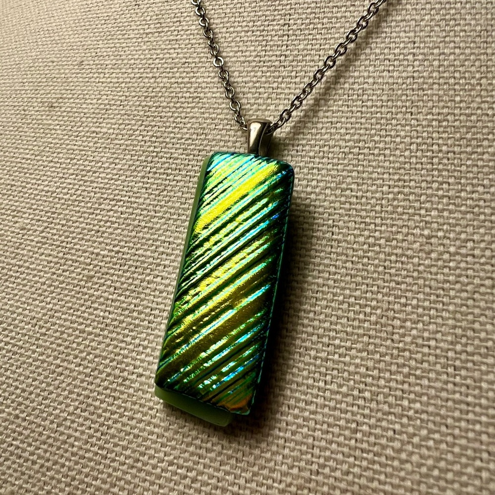 **HANDMADE** Unique Textured Green Glass Pendant
